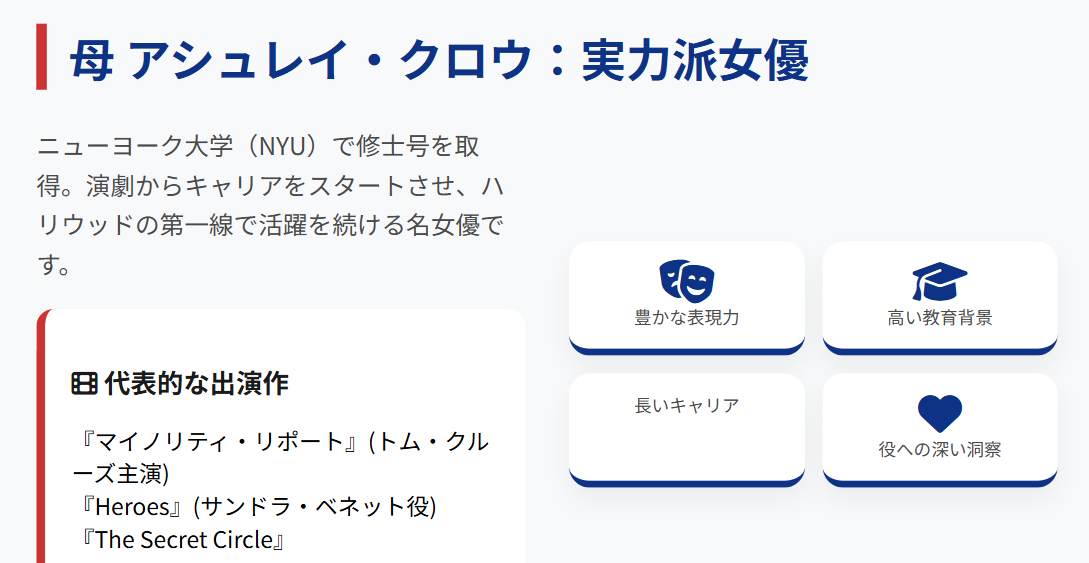 ピートクロウアームストロング　母親のアシュレイ・クロウは有名女優