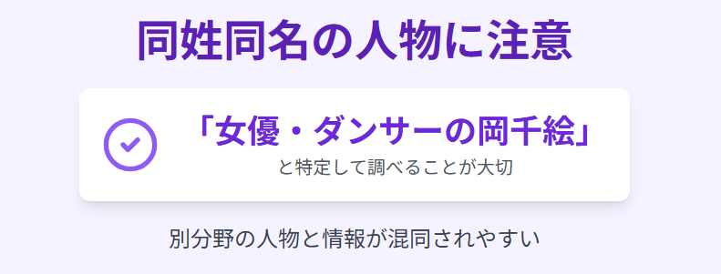 岡千絵：wikiで混同されやすい同姓同名の人物に注意