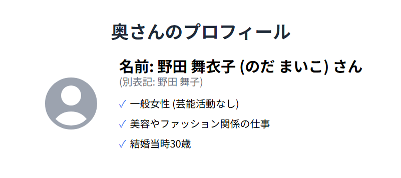 織田裕二　野田舞子と呼ばれることもある奥さんのプロフィール