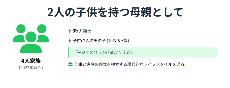 猿田佐世　配偶者や子供の存在と家族との暮らし