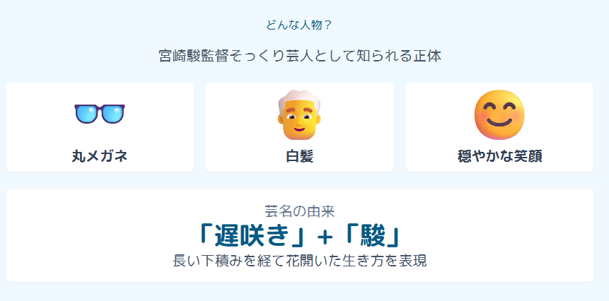 遅咲駿　どんな人物？宮崎駿そっくり芸人として知られる正体