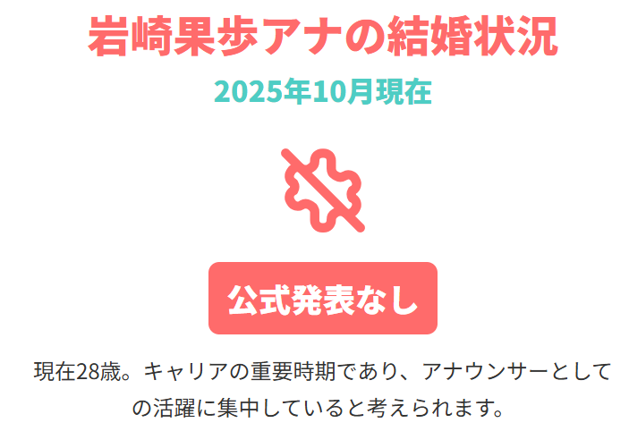 岩崎果歩アナの結婚状況まとめ