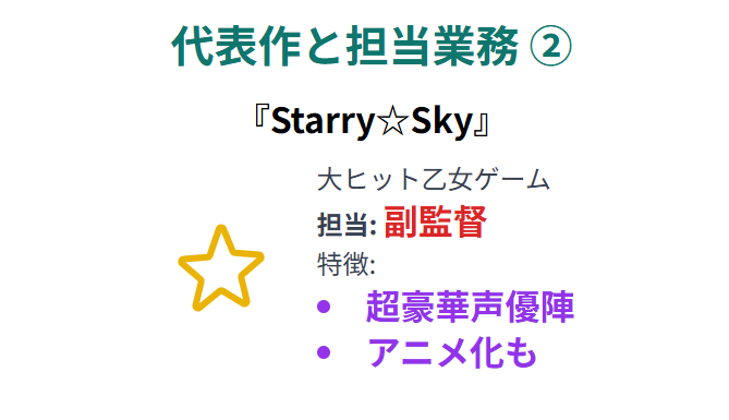小野田紀美 代表作と担当業務