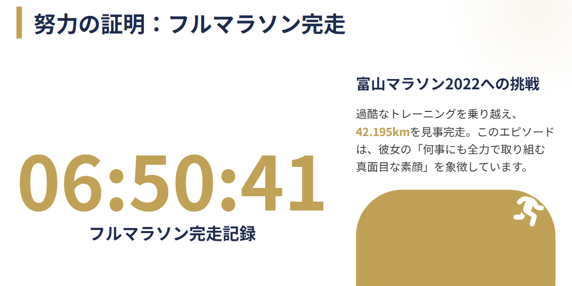 岩崎果歩　マラソン完走が示す努力家としての素顔