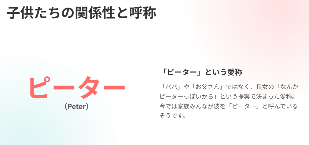SHELLY 子供たちの関係性と呼称ピーター