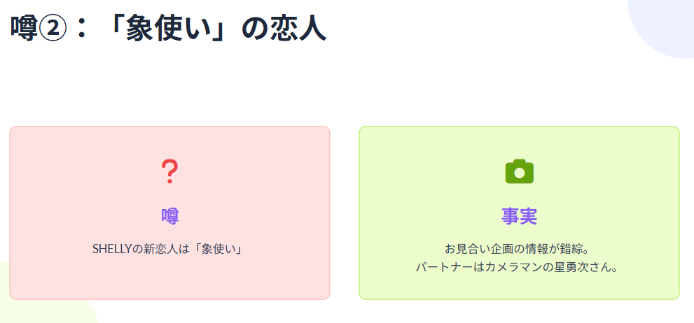 SHELLY パートナー 象使いという情報は本当?