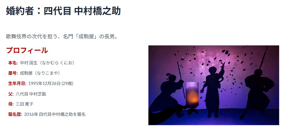能條愛未 婚約者、中村橋之助とは?