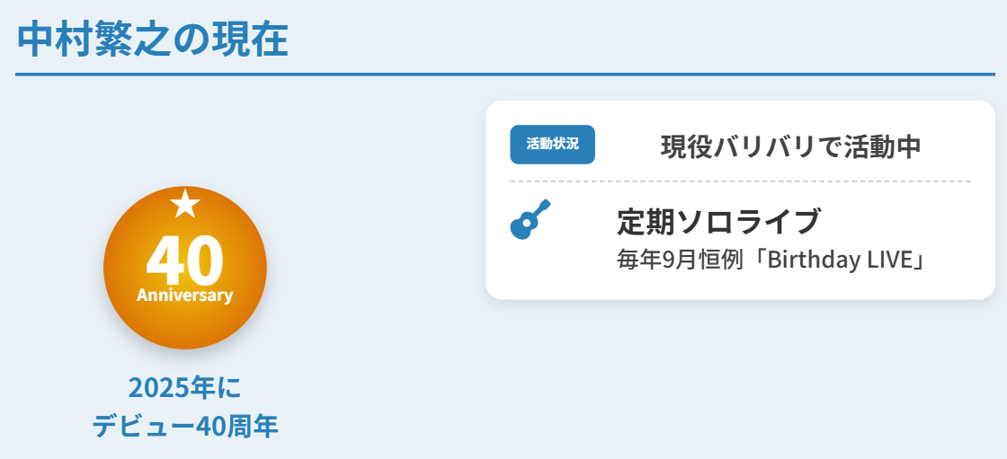 中村繁之の現在はライブ活動中