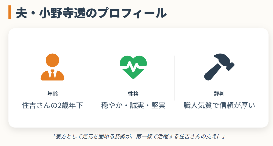 住吉美紀　夫である小野寺透のプロフィール