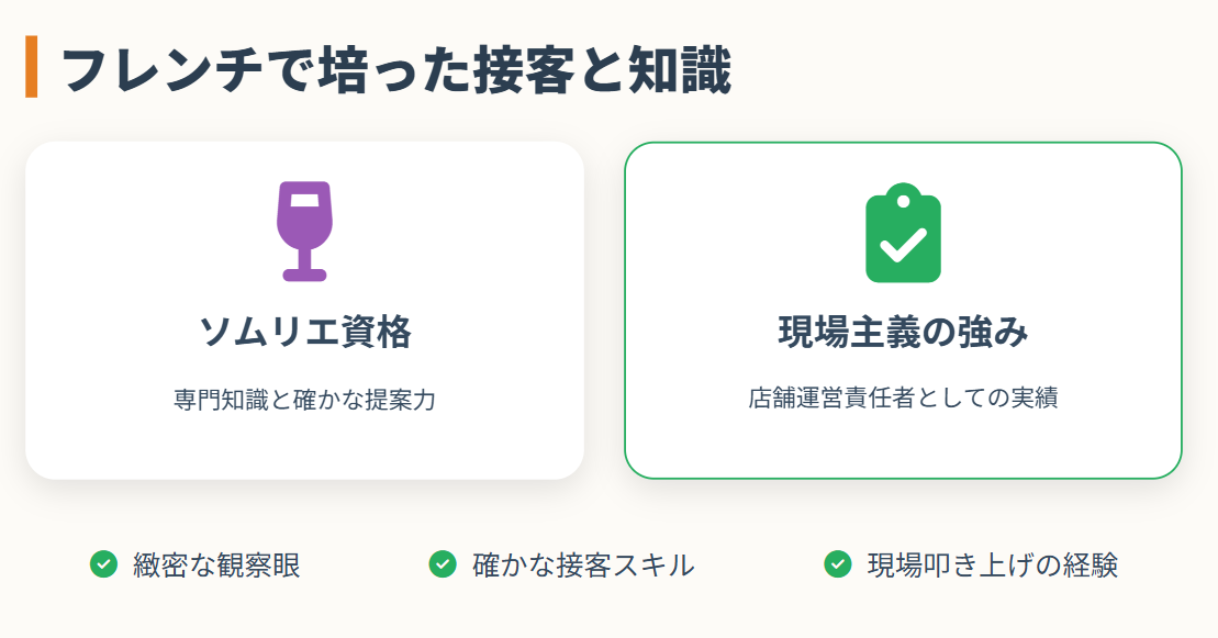フレンチの現場で培った接客と知識