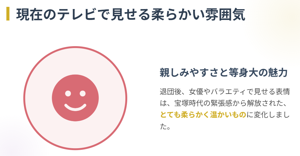 愛華みれ　現在のテレビ出演で見せる柔らかい雰囲気