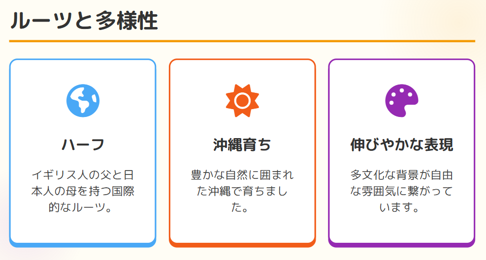 アンジェ ハーフで沖縄育ちというルーツ