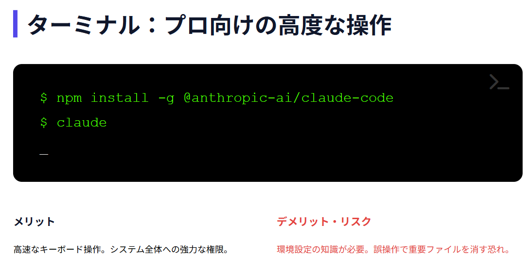 ClaudeCode　ターミナルでの基本的な操作