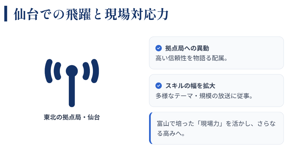 岩崎果歩　仙台放送局への異動と現場対応力