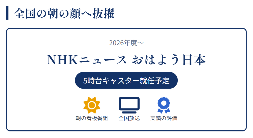岩崎果歩　おはよう日本のキャスターに就任