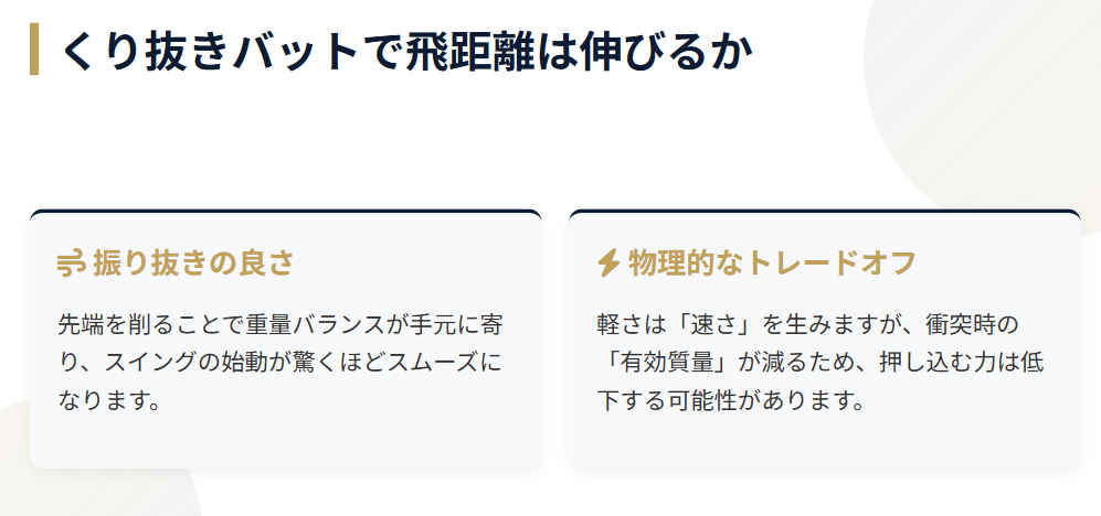 くり抜きバットで飛距離は伸びるか