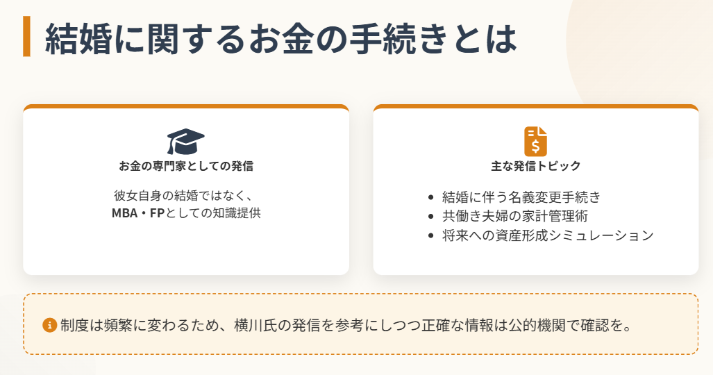 横川楓　結婚に関するお金の手続きとは