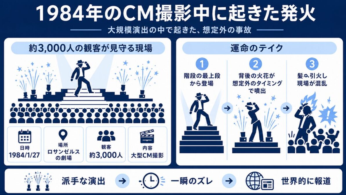 マイケルジャクソン 1984年のCM撮影中に起きた発火