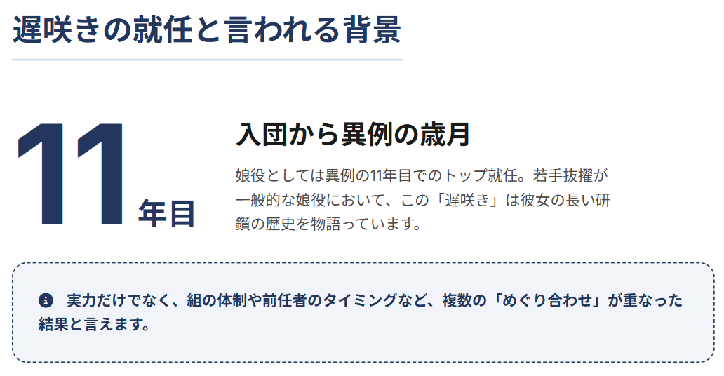 海乃美月　遅咲きの就任と言われる背景