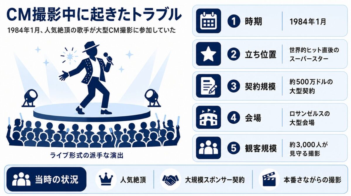 マイケルジャクソンのやけど　ペプシCM撮影中に起きたトラブル
