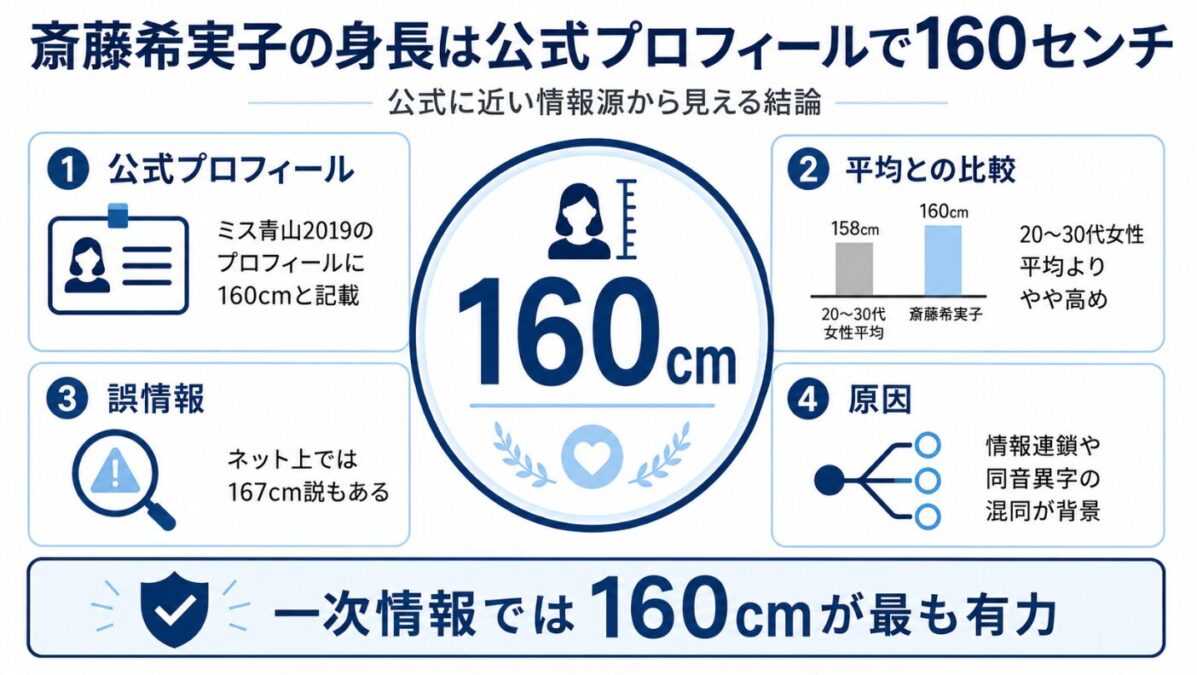斎藤希実子の身長は公式プロフィールで160センチ