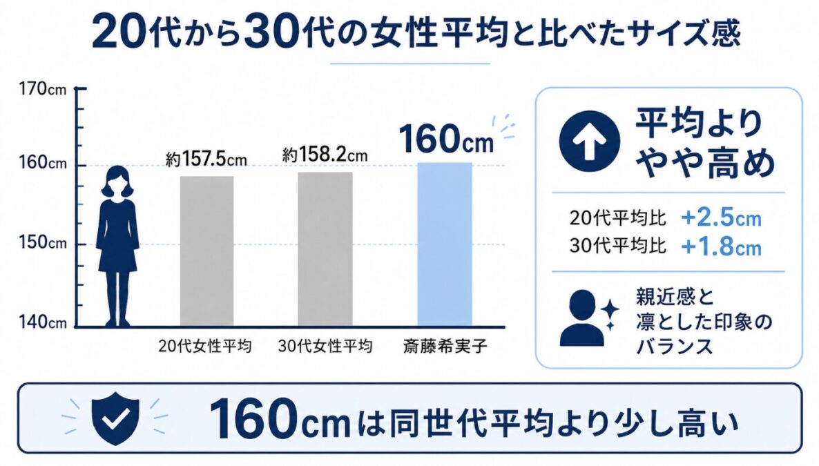 斎藤希実子の身長 20代から30代の女性平均と比べたサイズ感