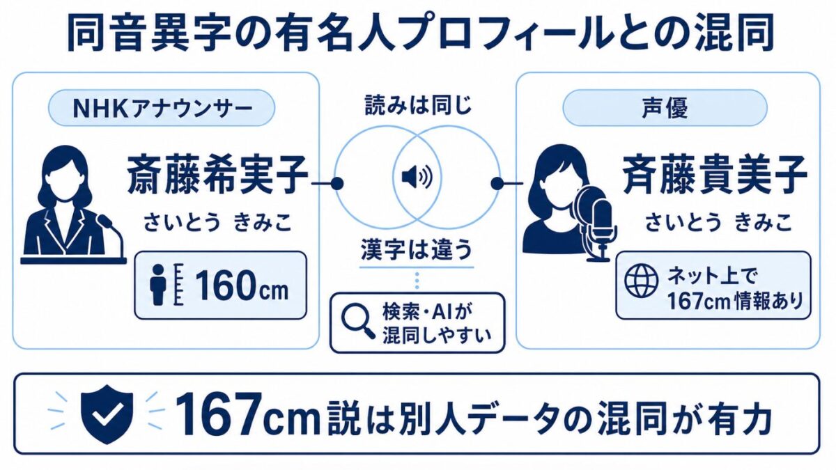 斎藤希実子の身長 同音異字の有名人プロフィールとの混同