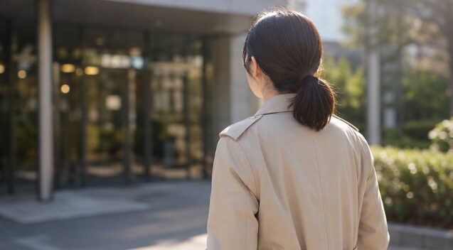 離婚後に女優復帰し新たな道へ進む日本人女性の後ろ姿