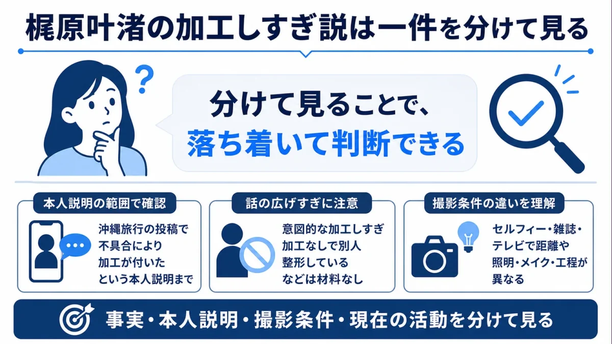 まとめ:梶原叶渚の加工しすぎ説は一件を分けて見る