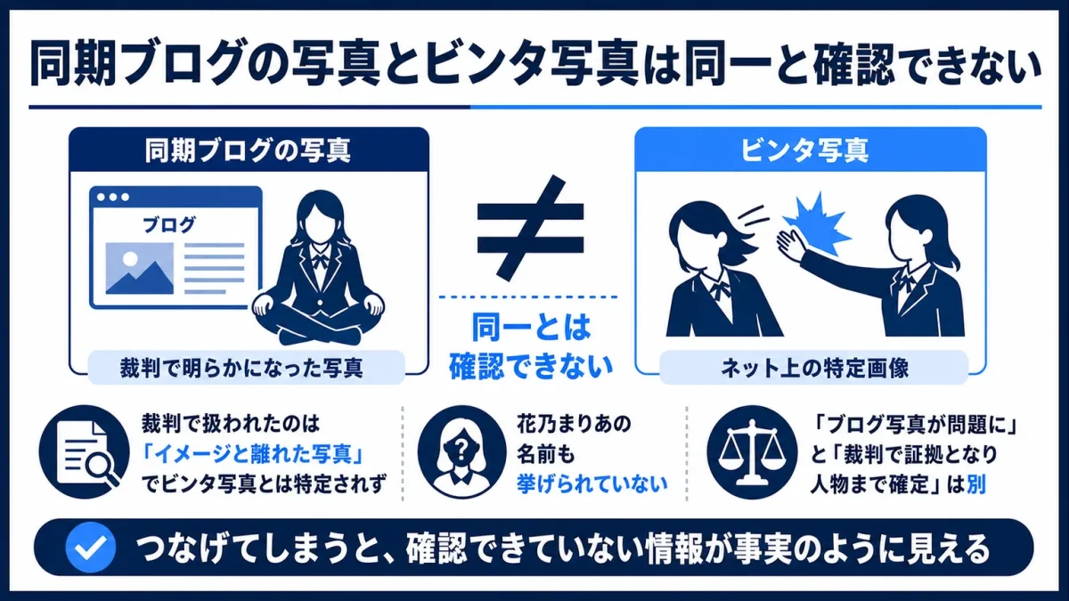花乃まりあの平手打ち　同期ブログの写真とビンタ写真は同一と確認できない