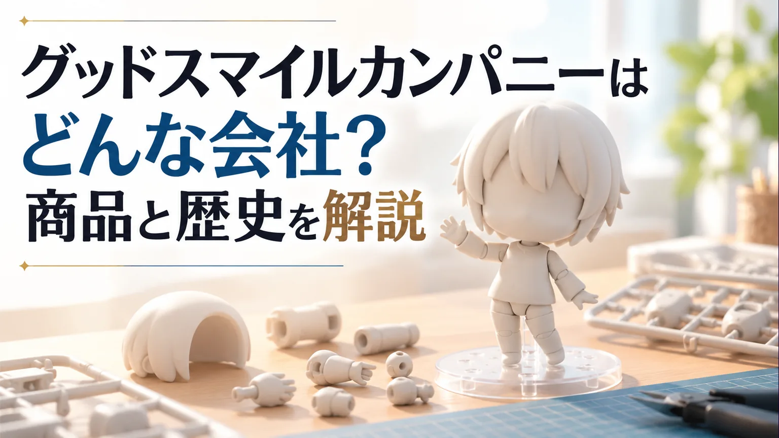 顔のない白い人形と模型パーツでホビー制作を表したイメージ
