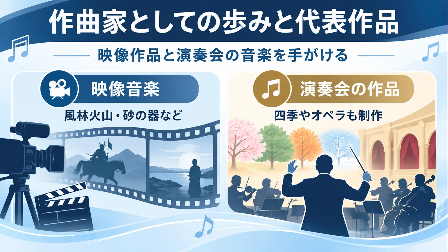 映像音楽と演奏会の作品を匿名のイラストで表した図解